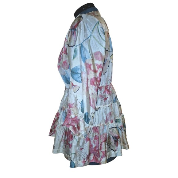 Sundance Silk Tiered Coquette Blouse Size Small 3/4 Sleeves Butterfly Floral - Picture 3 of 5